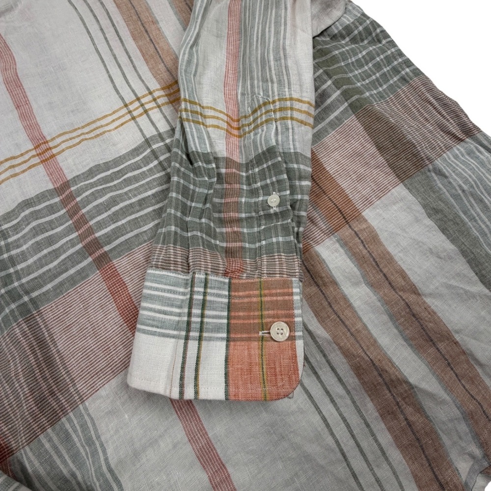 Murano Baird McNutt Linen Shirt Women XL White Plaid Long Sleeve V-Neck Pullover - Picture 5 of 8